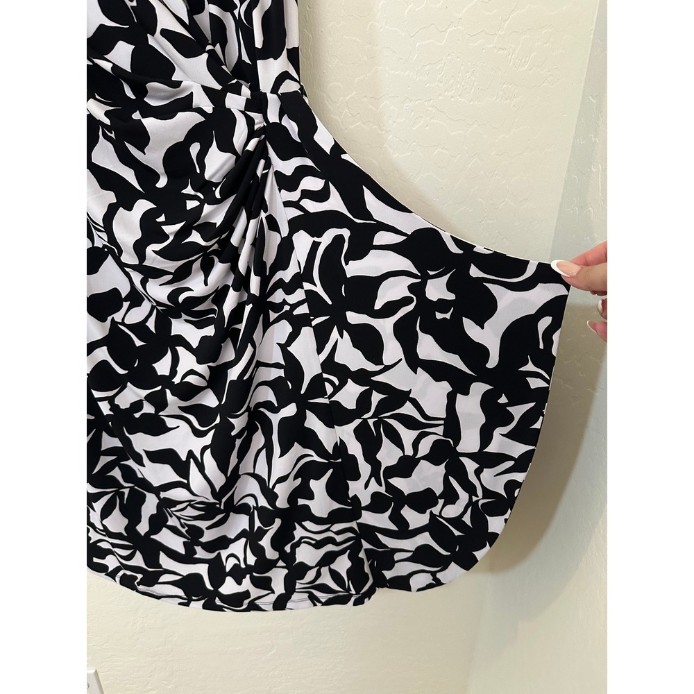 Susan Graver Womens XL Black White Abstract Floral Faux Wrap Ruched Sheath Dress - Picture 9 of 12
